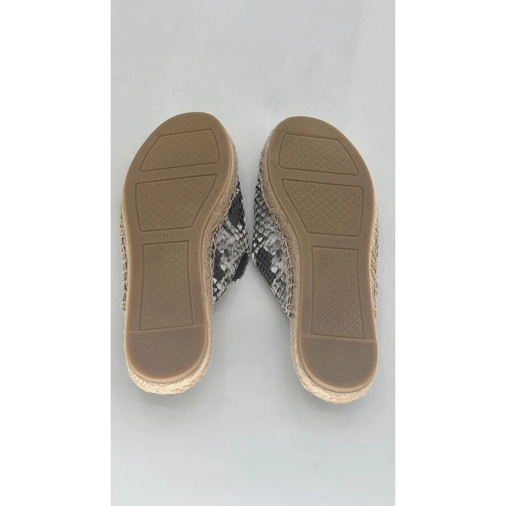 Tory Burch Mules Espadrille Python Embossed Leather Tricolor‎ Women 7 Black Gray
